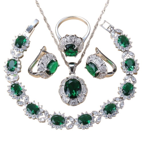 4PCS Green Bridal Jewelry Set For Women - Kosmicos