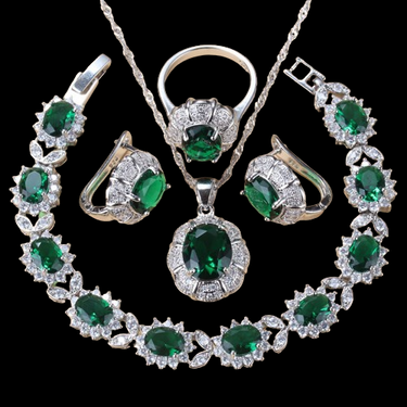 4PCS Green Bridal Jewelry Set For Women - Kosmicos