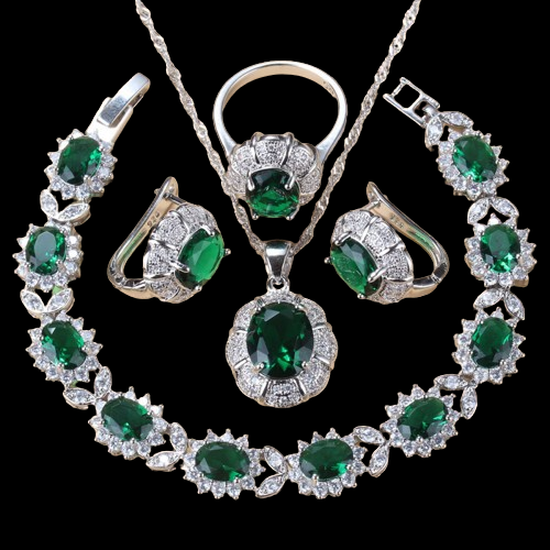 4PCS Green Bridal Jewelry Set For Women - Kosmicos