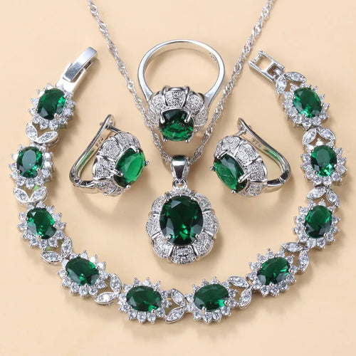 4PCS Green Bridal Jewelry Set For Women - Kosmicos