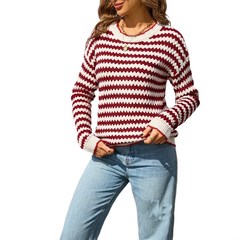 Zigzag Women Knit Sweater RED - KOSMICOS