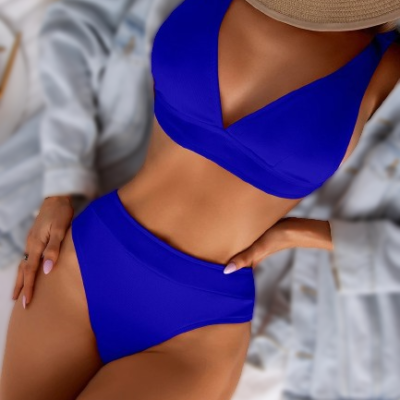 Blue High waist Padded Swimsuit